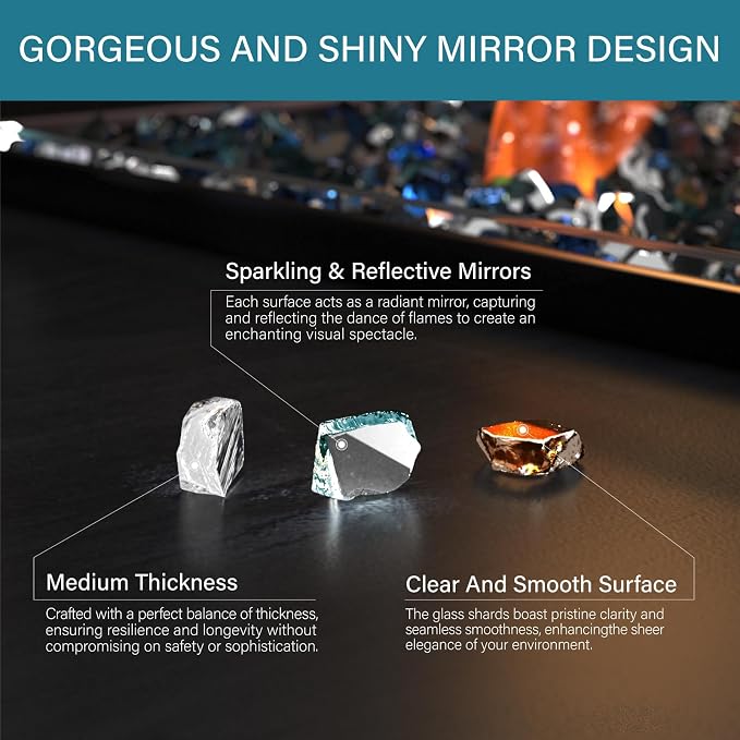 NUPICK 10 Pound Fire Glass, 1/4 Inch Reflective Fire Pit Glass | Fire Pit Rocks for Propane or Natural Gas, Glass Rocks for Fire Pit Table, Fireplace, Aqua Blue & Copper & Platinum Mix