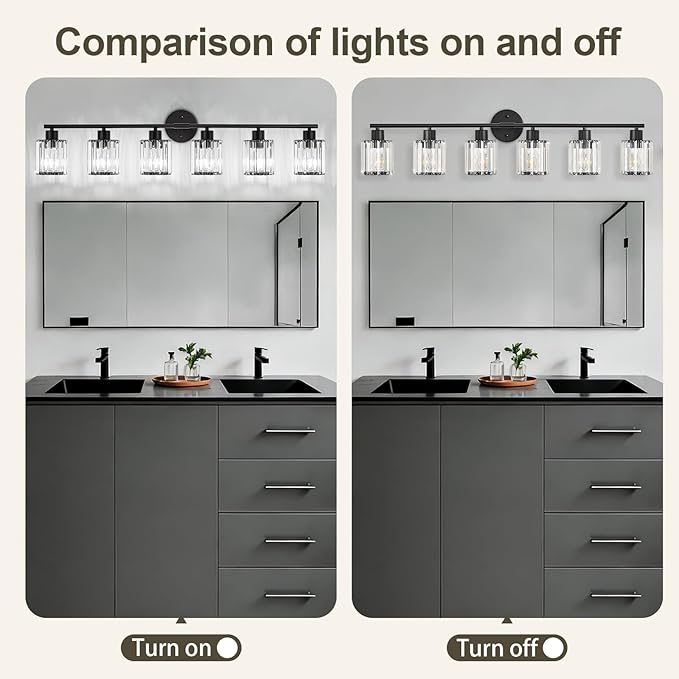 Crystal Bathroom Light Fixtures, Bathroom Lighting Fixtures Over Mirror, Modern Black Gold 5-Light Vanity Lights for Mirror,Restroom, Bedroom (Ceramic E26 Socket,Bulbs Not Include)