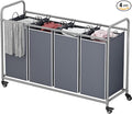 LINZINAR 4 Section Laundry Hamper, Grey Laundry Basket, 180L Laundry Sorter | Laundry Room Organization with Heavy Duty Rolling Lockable Wheels and Removable Bag, Bedroom Laundry Cart for Clothes Storage