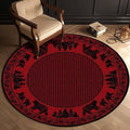 Lodge Native Rustic Cabin Bear Area Rug 5ft for Bedroom Non-Slip Abstract Pine Cone Bordered Print Carpet Office Decor Luxury Empire Bear Plaid Round Rugs