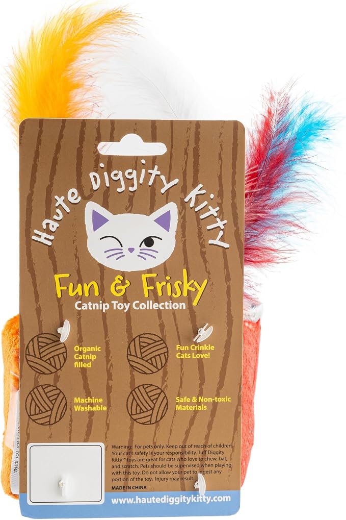 Haute Diggity Kitty Catweiser + Furball Catnip Toys, Soft Plush Cat Toys Catnip Filled with Interactive Crackle Sound & Feathers, Safe & Durable Toy for Cats & Kitten, 2 Pcs