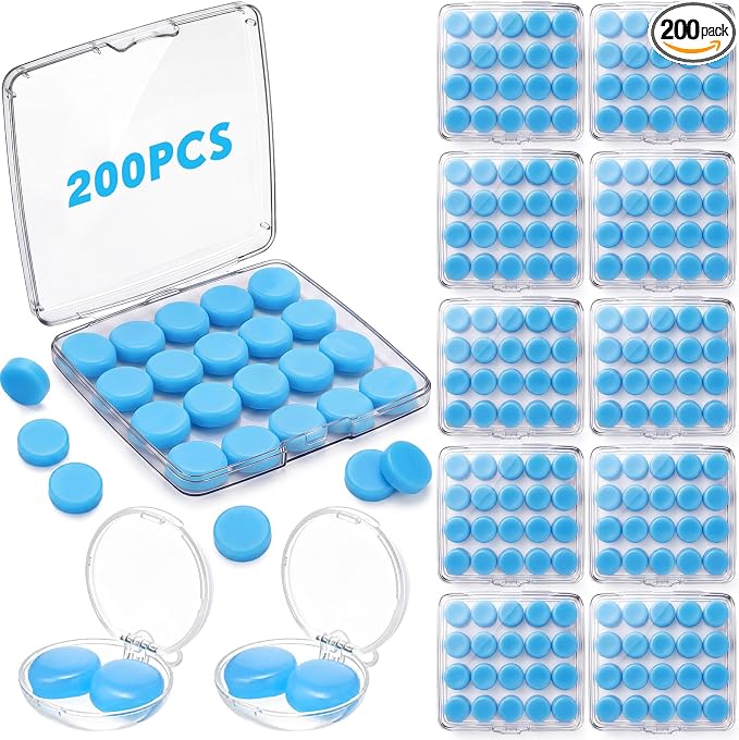 Relaxweex 200 Pcs Wax Earplugs Bulk Moldable Silicone Wax Earplugs for Sleeping 32 db Gel Ear Plugs for Noise Canceling Reduction Swimming Hearing Protection Shooting Construction Work (Blue)