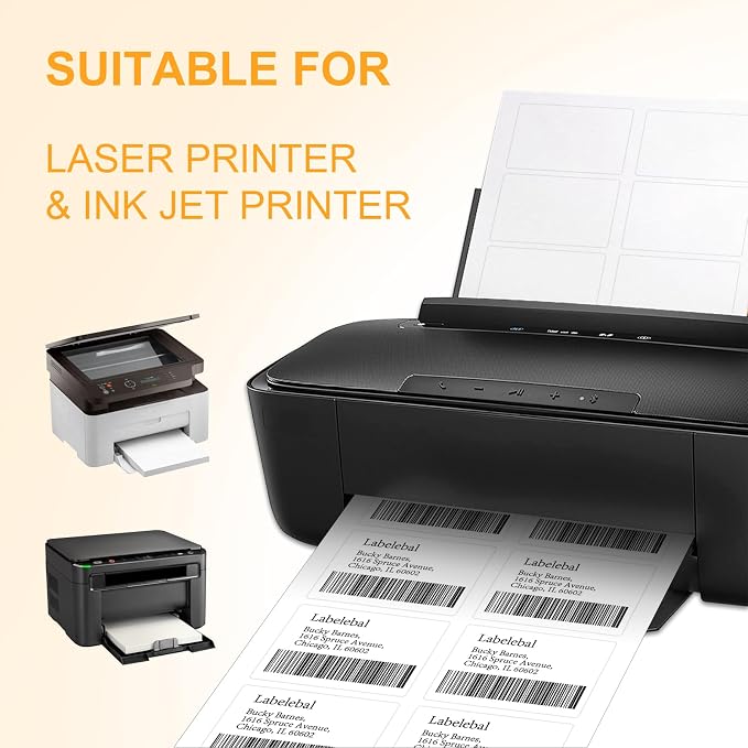 (4000 Labels/500 Sheets) Self Adhesive Name Tag Stickers, 8 Labels per Sheet, A4 Stickers 3-3/8" x 2-1/3" for Inkjet/Laser Printers, White Sticker Shipping/Mailing Labels,