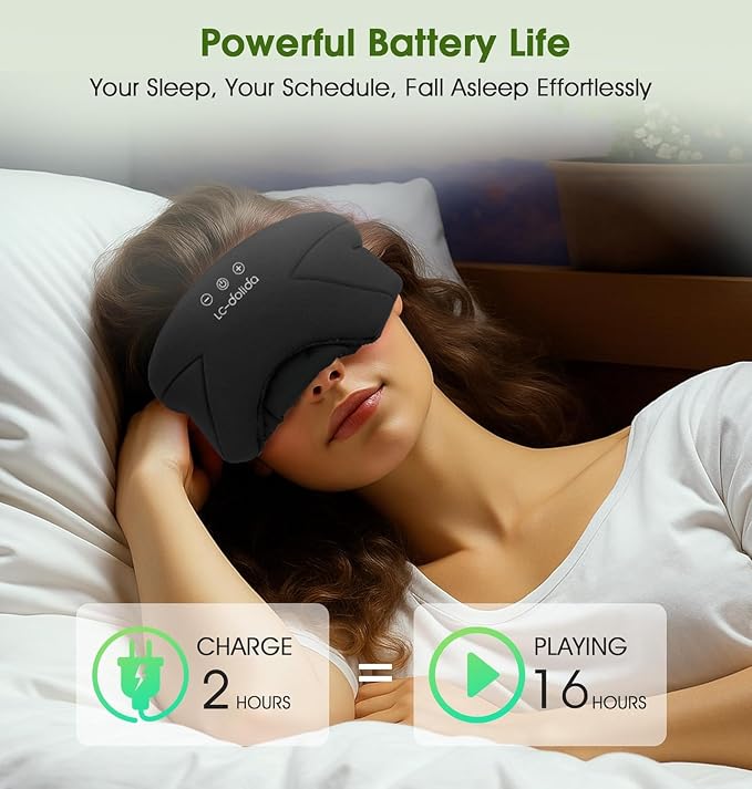 Sleep Mask with Headphones Bluetooth 5.4, LC-dolida Wireless Music Eye Mask for Sleeping Headphones with Soft Bamboo Cotton Cooling Breathable,Ultra-Thin Stereo Speaker for Side Sleepers-Ink