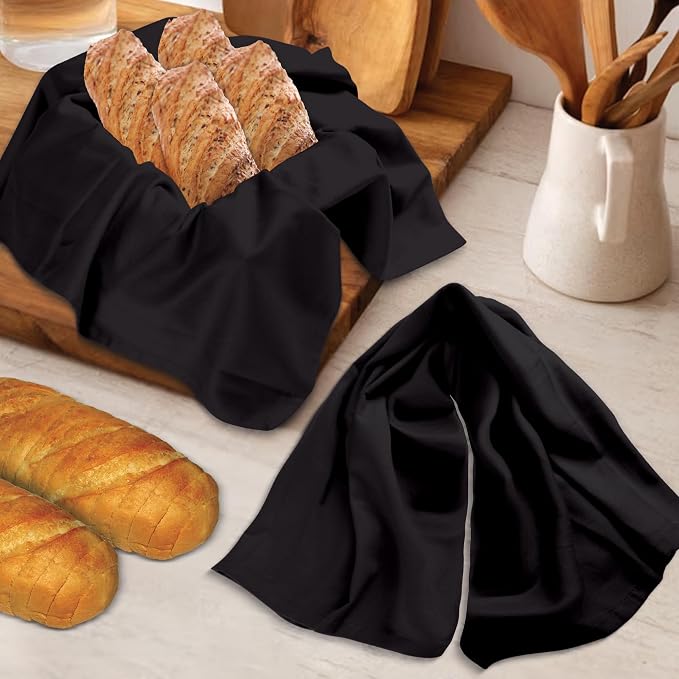 Urban Villa Kitchen Towels 100% Cotton Dish Towels for Kitchen(Set of 3)20”x30” Dish Cloths Highly Absorbent Kitchen Linen Set with Hanging Loop Perfect for Drying Dishes Cleaning Hand Towels – Black