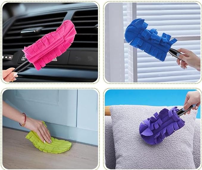 Chenille Microfiber Duster, 360° Reusable Fleece Duster Refills, Chenille Microfiber Dust Duster with Removable Washable Cloth Covers, for Ceiling Blinds Shelf Furniture (12set)