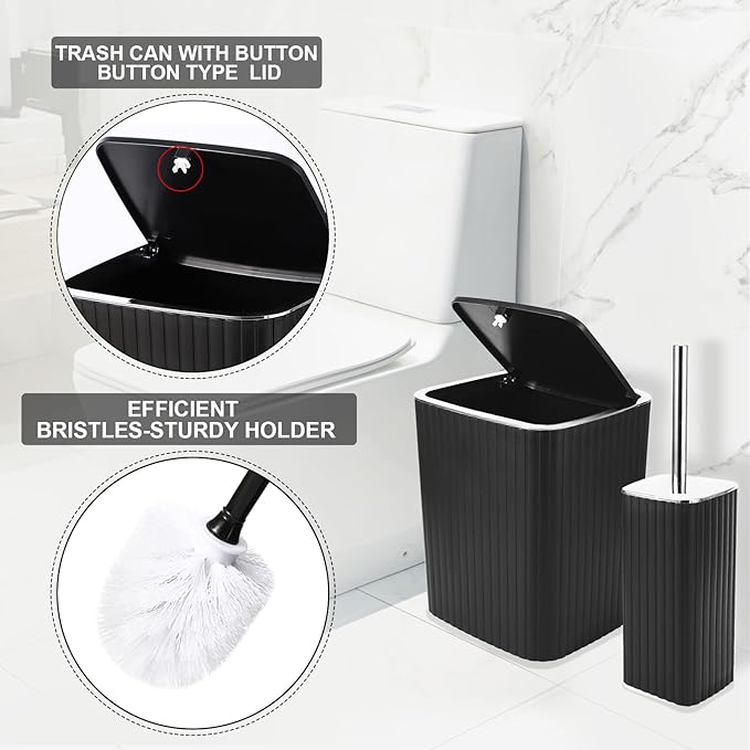 XLHOMO 26PC Bathroom Accessories Set - Gorgeous Black Bathroom Set, Bathroom Accessory Set, Black Shower Curtain Set with Bathtub Mats for Shower Tub