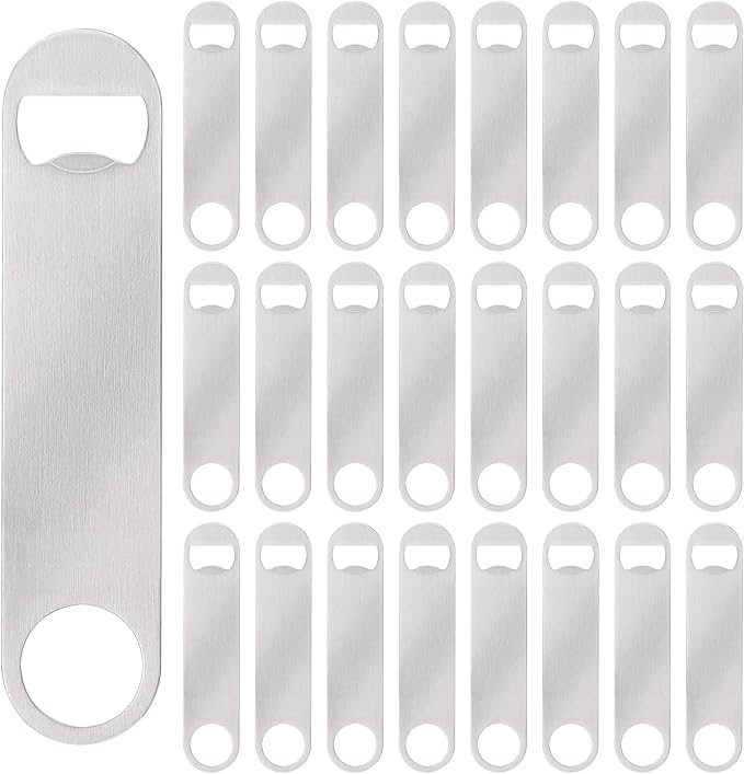 25 Pack Flat Beer Bottle Opener 7 inch Stainless Steel Flat Bottle Opener Beer Bottle Openers for Bartender Kitchen Bar Restaurant (Silver)