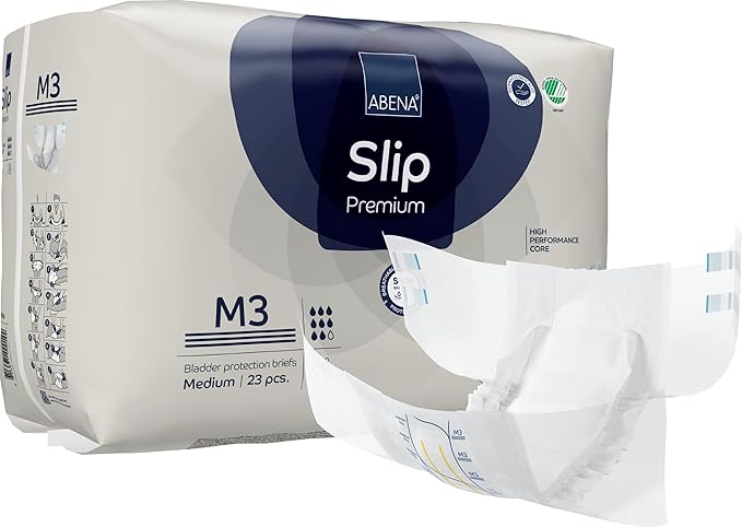 Abena Premium Adult Diapers, Abena Slip Disposable Incontinence Briefs, Heavy Absorbency, Level 3, Medium, 23 Count