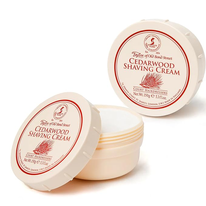 Taylor of Old Bond Street Cedarwood Fragrance Shaving Cream Bowl 150g (2-Pack) – Rich Lather for Traditional Shaving