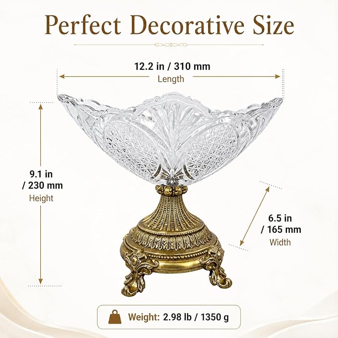 Glass Fruit Bowl，Decorative Bowl,Decorative Glass Bowl with Gold Pedestal, Kitchen Counter Fruit Bowls for Fruit Vegetable Candy and Key