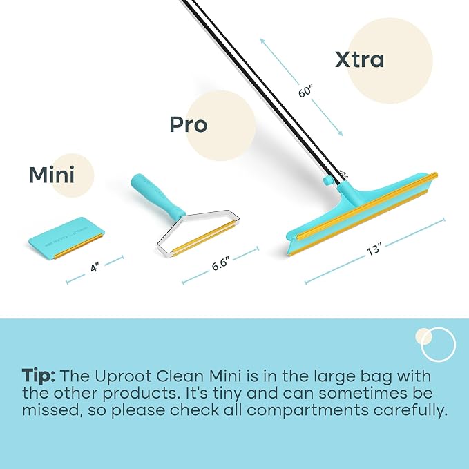 Uproot Clean Set: Pro & Mini Pet Hair Removal Tools & Xtra Carpet Rake,3pck | Pro Pet Hair Remover for Couch Bundled with Mini for Cars & Xtra for Carpet. A True Fur-Riccane Survival Kit