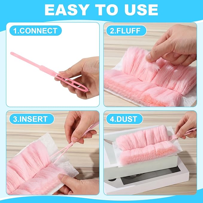Mimorou 100 Pcs Disposable Dusters Refills Bulk Heavy Duty 180° Multi Surface Replacement Dusters for Cleaning Ceiling Fan with Microfibers Unscented (Pink Color)