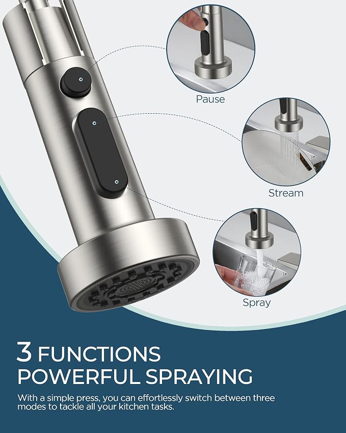 FORIOUS Kitchen Faucet with Pull Down Sprayer, Brushed Nickel Stainless Steel Single Handle Classic Spring Commercial Sink Faucet for RV Camper Bar Farmhouse Laundry