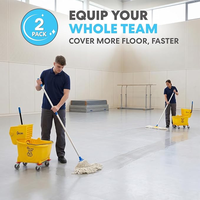 SIMPLI-Magic Side Press Wringer Commercial Mop Bucket on Wheels, 2-Pack, 26 Quart, Yellow, Polyethylene