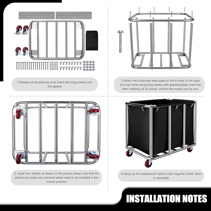 Commercial Laundry Cart with Wheels, 400L Large Rolling Laundry Cart with Steel Frame and Oxford Cloth, Heavy Duty Industrial Laundry Cart for Home,Hotel,Laundry Room, 441 lbs Load (Black-10)