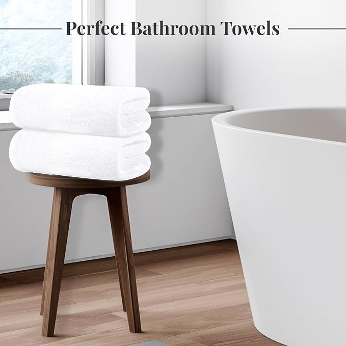Tens Towels 4 Piece Extra Large Bath Towels 30 x 60 Inches, White | 100% Cotton, Larger & Lighter Weight, Quicker to Dry, Super Soft and Absorbent, Perfect for Bathroom