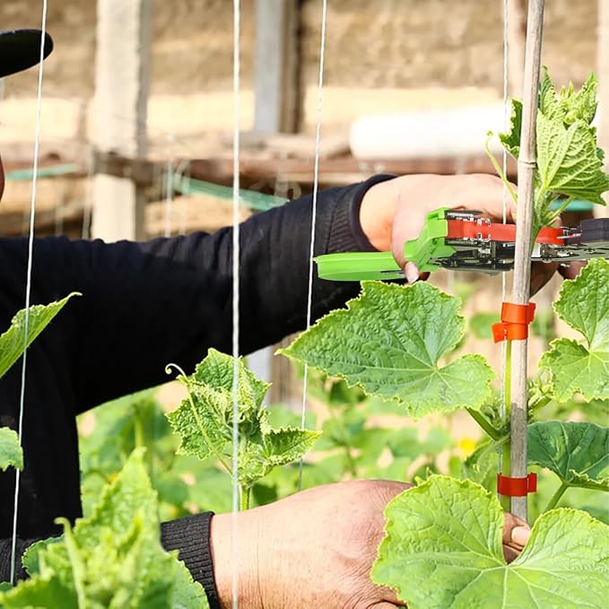 FUNTECK Easy & Fast Plant Tying Machine for Tomatoes, Grapes, Cucumbers - Professional Tying Tool Saves Labor with Spare Tapes and Staples, Green/Black