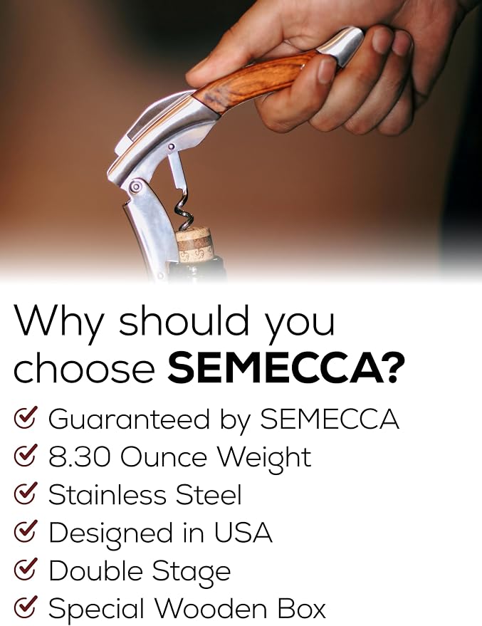 Semecca® Wine Opener – Professional Waiter’s Corkscrew, Double Hinged Wine Key, Wine Bottle Opener with Wooden Gift Box, for Wine Lovers