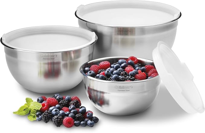Cuisinart Mixing Bowl Set, Stainless Steel, 3-Piece CTG-00-SMP Stainless Steel Measuring Spoons, Set of 4,Silver CTG-00-SMC Stainless Steel Measuring Cups, Set of 4,Silver