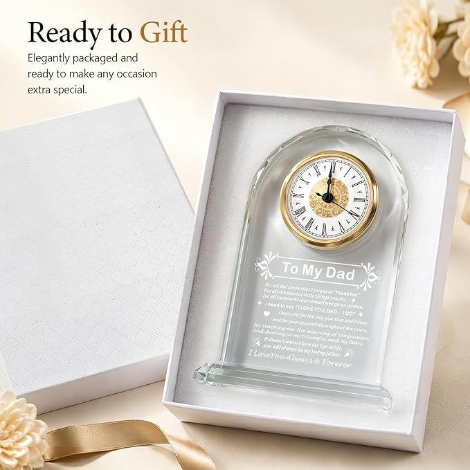 Delicate Dad Birthday Gifts,best Fathers Day Gift for Dad Father from Daughter Son Ideas, Father's Day Glass Clock Gift Who Wants Nothing (Battery not Included) (Dad Gifts)