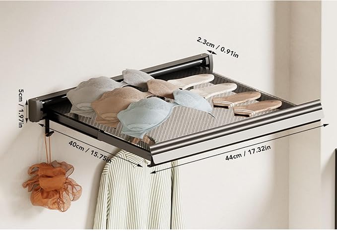 Retractable Drying Rack with Net Efficient Space Saving Laundry Drying for Bathroom