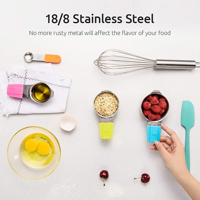 Measuring Cups, U-Taste Magnetic Measuring Cups and Spoons Set of 13 in 18/8 Stainless Steel: 7 Measuring Cups and 5 Measuring Spoons with 1 Professional Magnetic Measurement Conversion Chart