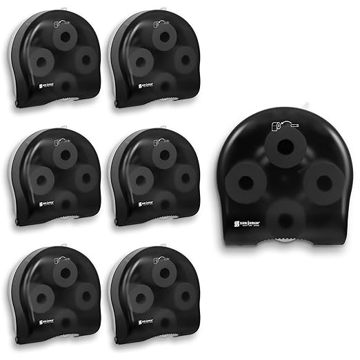 San Jamar Classic Carousel Tissue Dispenser with Biokleen Handle for Bathroom, Plastic, 1.5 Inch Core, Black, (Pack of 6)