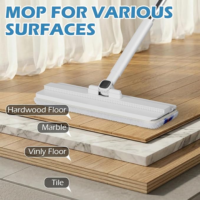 Midyb Mop and Bucket Set, 2026 Upgraded Flat Mop and Bucket System with 2 Pads, Mop Bucket with Wringer Set, Spray Cleaning, Auto Dirty Water Separation Keep Water Fresh, Mops for Floor Cleaning
