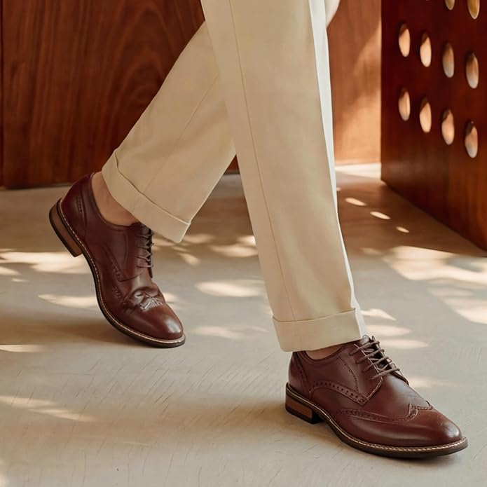 Mens Classic Cap Toe Dress Shoes Oxford for Office | Polished PU Outer Shell,Ventilated Comfortable Latex Insole. Formal Footwear Suited for Office Engagements ,Outings,Weddings