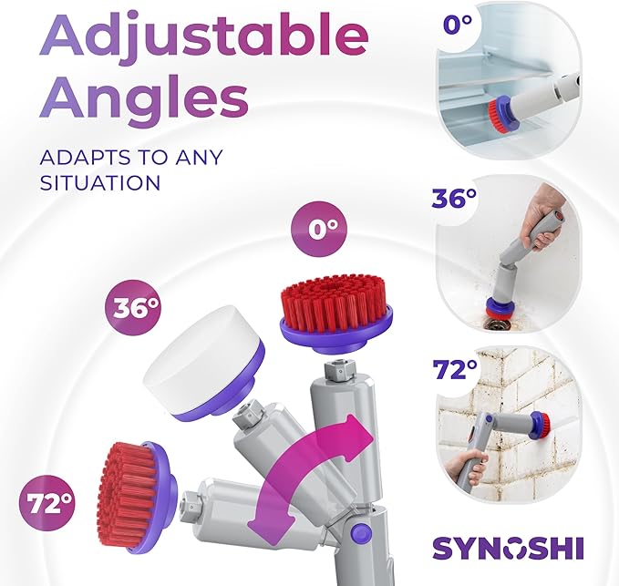 Synoshi PRO Electric Spin Scrubber with Magic Sponge, Cone Round and Steel Brushes