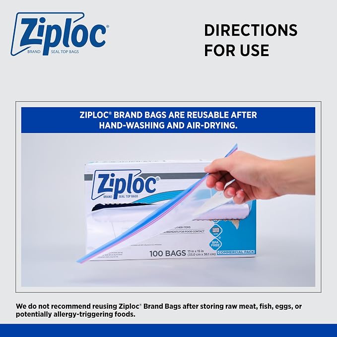 SC Johnson Professional Ziploc Brand Food Storage Freezer Bags, 1 Gallon Freezer Bags, Ziploc Brand Bags, Commercial Pack, 250 Count Box, for Professional Use Only