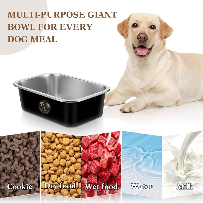 1.25 Gallons Large Stainless Steel Dog Water Bowl, High Capacity Metal Dog Food Bowls, Outdoor Dog Bowl Food and Water, X-Large, and Big Dogs & Cat, Black