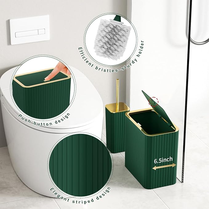 Bathroom Sets with Shower Curtain and Rugs - Elegant Bathroom Set, 27PC Bathroom Accessories Set, Green Bathroom Set, Mini Trash Can, Toilet Brush, Trash Can & Soap Dispenser