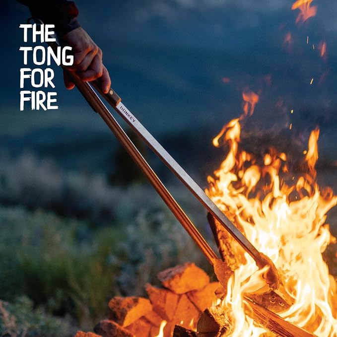 32" Extra Long Fireplace Tongs & Firewood Tongs | Log Grabber for Fire Pit, Campfire, Bonfire, Pizza Oven & BBQ | Handmade Stainless Steel with Oak Wood Handle | Grilling Gift