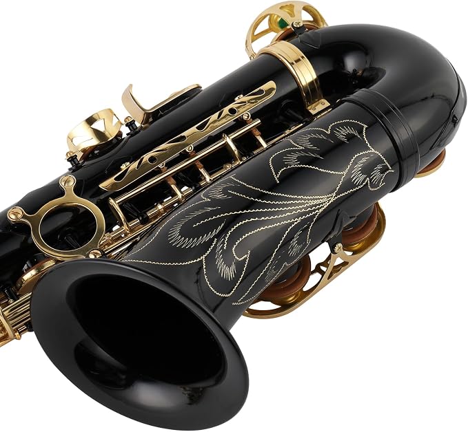 E Flat Alto Saxophone, Brass Sax with Carry Case, Black | Saxophones Include Mouthpiece, Cleaning Brush, Cloth, Strap Accessories, For Beginner Student and Professional
