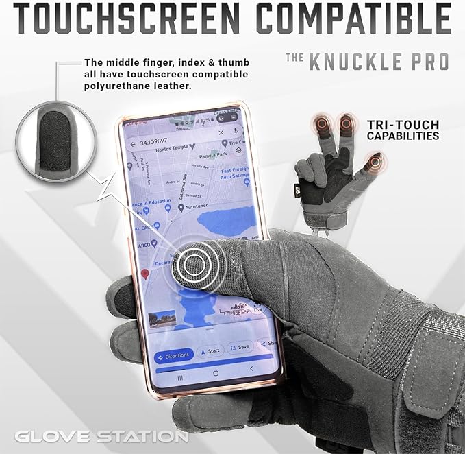 Glove Station Hard Knuckle Utility Gloves, Touchscreen, THKFF, Gray, Large | TPR Impact Shield, Touchscreen Compatible - Motorcycle, Outdoor & Utility Use