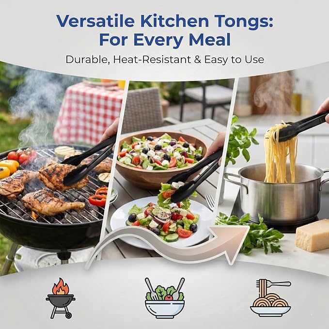 20 PCS Plastic Serving Tongs, Black Disposable Kitchen Salad Tongs | 9 Inch Disposable Serving Utensils Set, Perfect for Kitchen Buffets, BBQ Events Catering