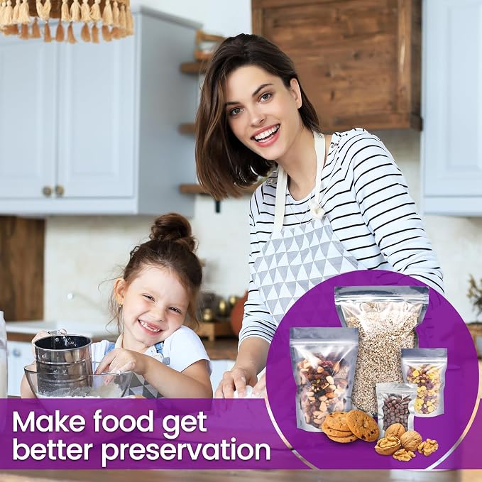 Wisesorb 120pcs Mylar Bags for Food Storage with Oxygen Absorbers 300cc 500cc (50 Packs Each), Resealable Pouches 4 Sizes Mix Bundle 30 Each (10x14, 7x10, 5x7, 4x6 Inches), Stand Up with Clear Window