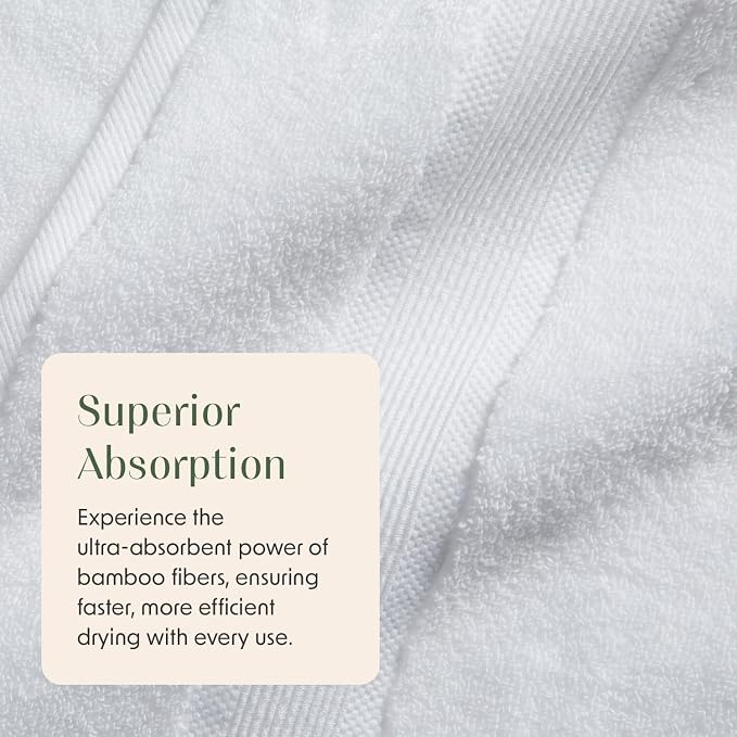Springtree Home Luxury Bamboo Rayon Plush Bath Towel Set | 4-Pack | White | 35% Bamboo Rayon - 65% Zero Twist Cotton | Absorbent Quick-Dry Towels for Bathroom | Ultra Soft | OEKO-TEX Standard 100