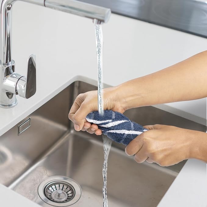 Urban Villa Kitchen Towels Cotton Dish Towels 12”x12” (Set of 6) Blue White