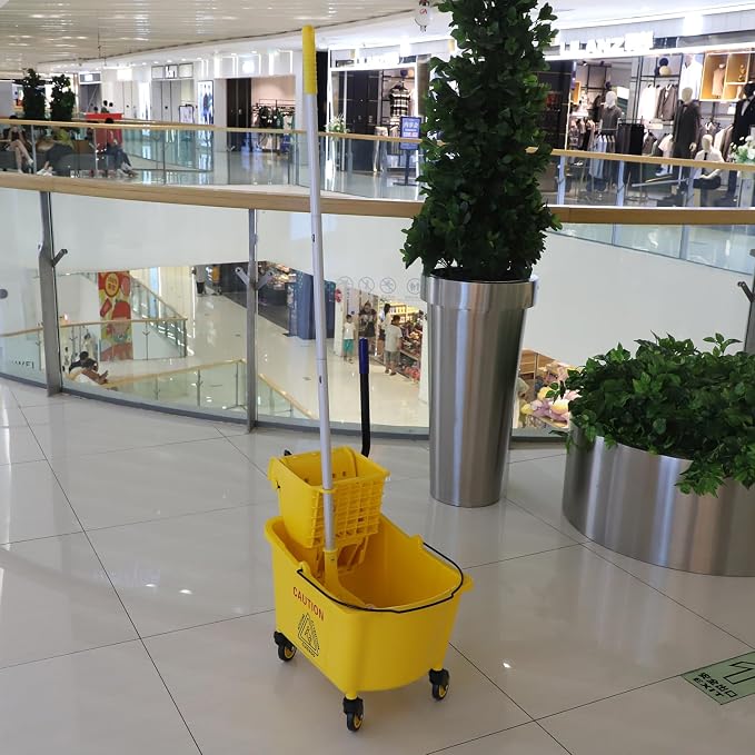 Midoneat Commercial Mop Bucket with Wringer on Wheels, 35Qt,Yellow | Including One Commercial Mop