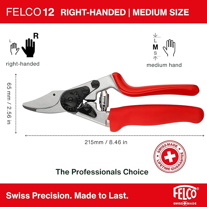 Felco F-12 Pruning Shears – 7.9" Garden Clippers with Anvil & Bypass Blades | Hand Pruners for Gardening | Garden Tool Cutter with Forged Aluminum Handle, Alloy Steel Blade, Medium Hand Fit