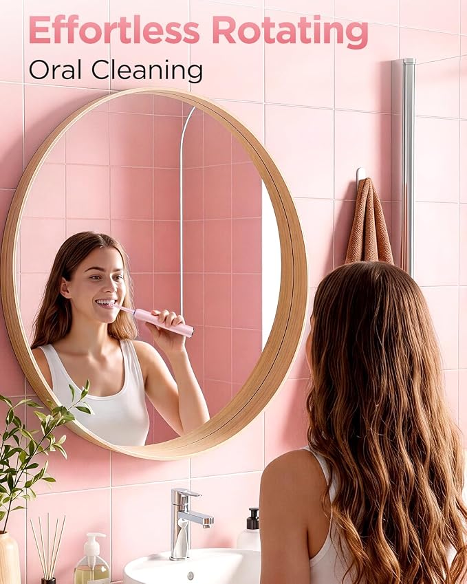 Rtauys Rotating Electric Toothbrush for Adults with 8 Brush Heads (2 Types), 5 Modes Rechargeable Power Toothbrush with Travel Case and 2 Minute Smrte Timer (Pink)