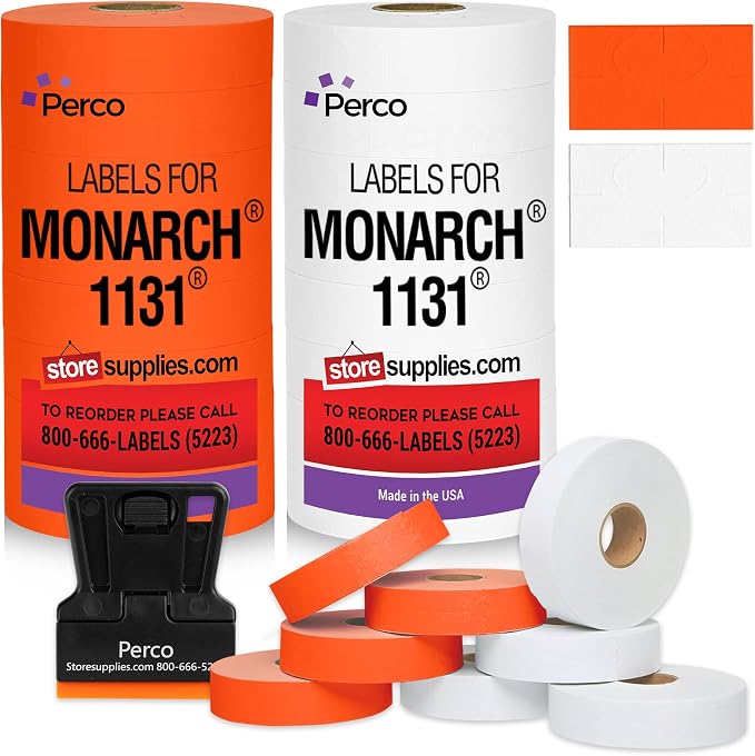 Pricing Labels for Monarch 1131 White and Fluorescent Red - 1 White & Red Sleeve - 40,000 Labels w/ 16 Rolls Value Combo Pack, 2 Sleeves - Made in USA