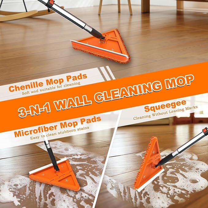 LAANPOLE 20FT Reach Dusters for Cleaning, Ceiling Fan Cleaner Duster with Extension Pole, Wall and Baseboard Cleaner Mop with Handle for Window Cobweb Fan Blade and High Ceiling