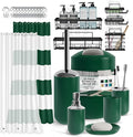 Clara Clark Bathroom Accessories Set - Bathroom Set with Adhesive Corner Shower Caddy Hanging, 25PC Bathroom Accessory Set, Green Shower Curtain Set, Toilet Brush, Trash Can & Soap Dispenser