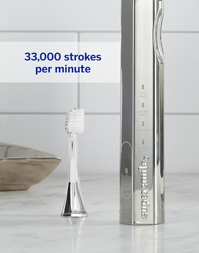 Supersmile Zina45™ Deluxe Sonic Pulse Toothbrush – Rechargeable Electric Brush with Angled Head & Travel Case – for Whiter Teeth and Healthier Gums, Silver