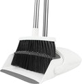 BSKLIN Broom and Dustpan Set for Home, 52" Long Handle Standing Broom Set with Dustpan Self-Cleaning Teeth for Hair Removal Heavy Duty Indoor Outdoor Sweeping Kit for Kitchen Garage (White)