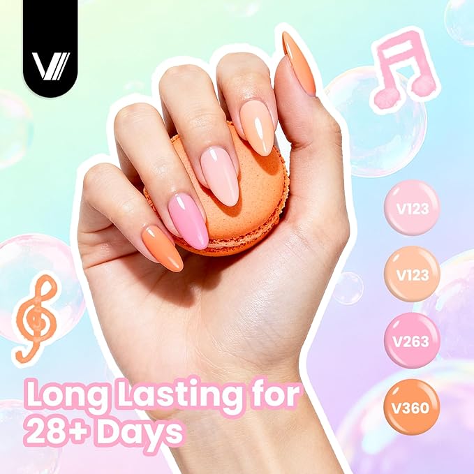 VANREESA 24 Pcs Pastel Gel Nail Polish Set -Spring Trendy Colors Gel Polish with Base Coat & 4 Effects of Top Coat Pink Orange Yellow Green Blue Purple Gel Polish Set Nail Kit Gifts for Women Girls